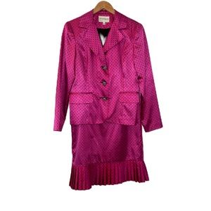 Lily & Taylor Hot Pink & Black Polka Dot Jacket/Skirt Suit Size 6